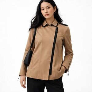 Mango Camel Asymmetric Zip Jacket XS‎